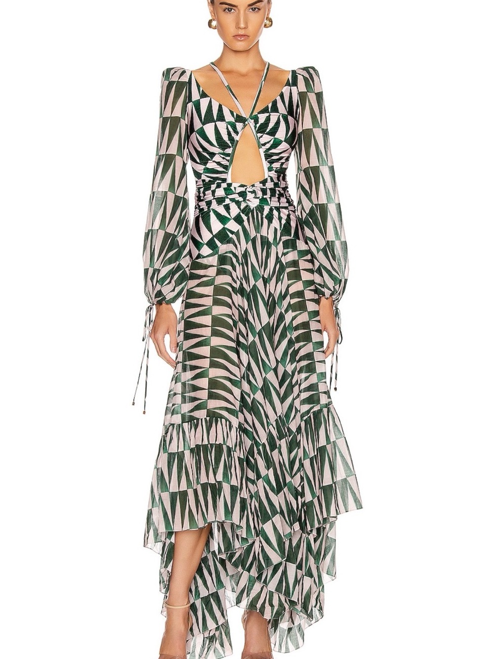 PatBO Green & Cream Geometric Cutout Maxi Dress - Women